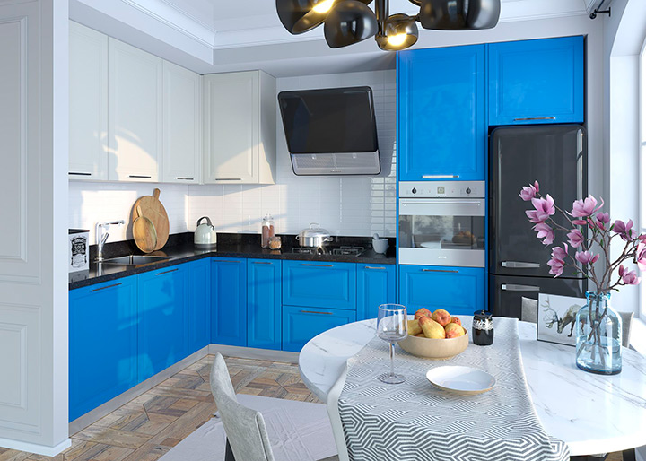 глянцевая синяя кухня